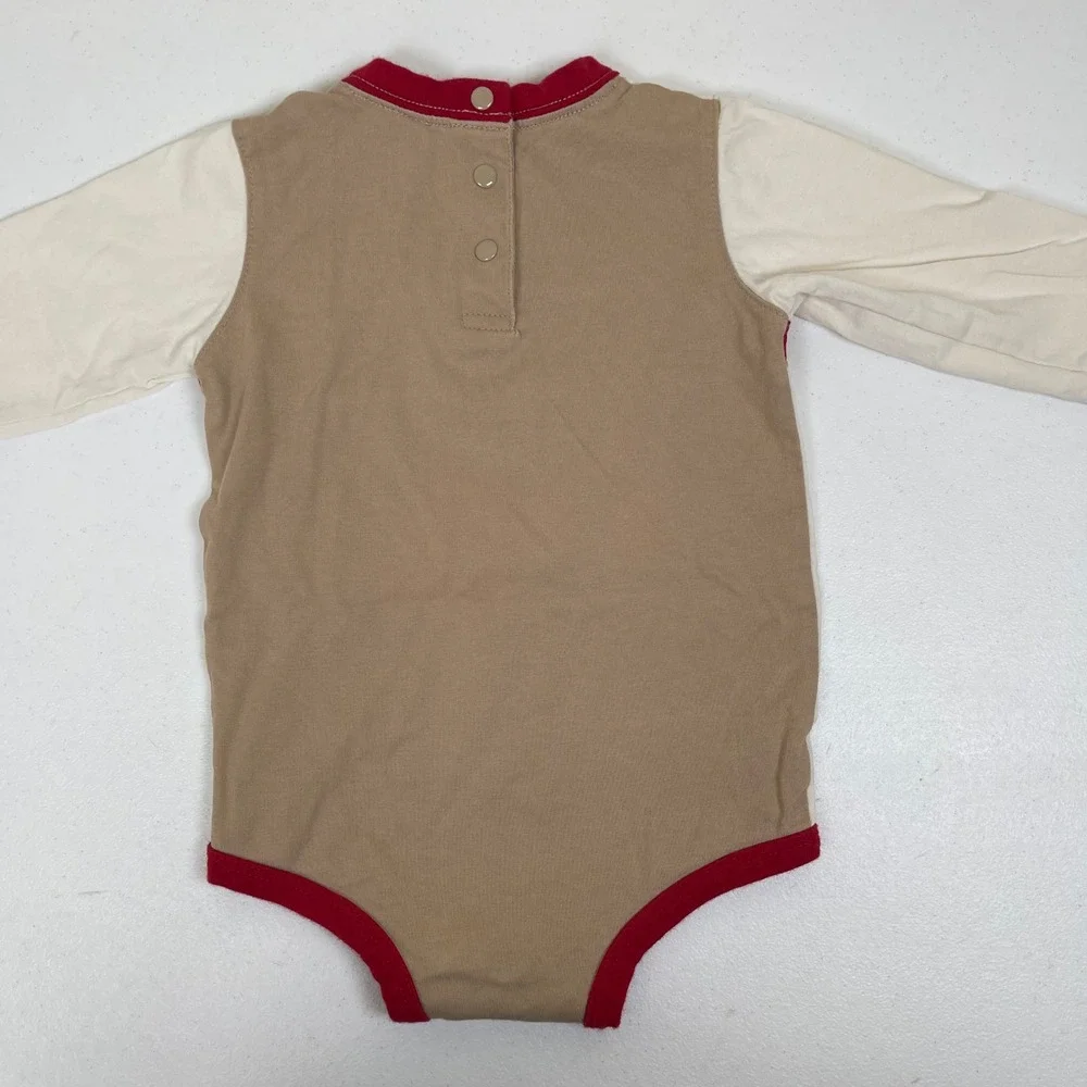 Vintage Okie Dokie Baby Boys 12M Long Sleeve Dog Patch One Piece Cream‎ 90s Y2K